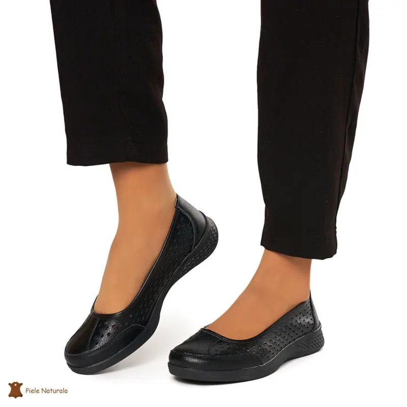 Balerini Dama Piele Naturala Slip-on CRL0073 NEGRU