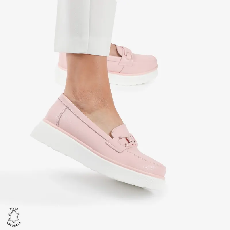 Mocasini dama din piele naturala CRL0787 ROZ