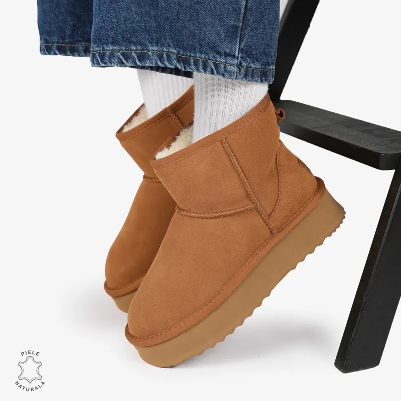 CIZME TIP UG DAMA din PIELE NATURALA INTOARSA CRL0893 CULOARE:CAMEL