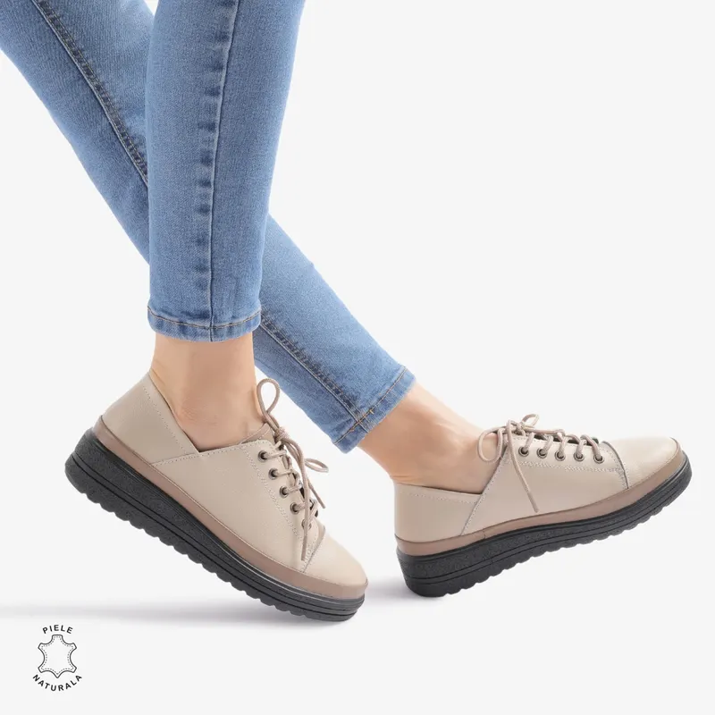 Pantofi casual piele naturala CRL877 BEJ
