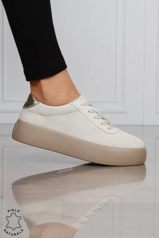 Pantofi Casual DAMA din PIELE Naturala cu talpa inalta plata CRL1518 BEJSUEDE