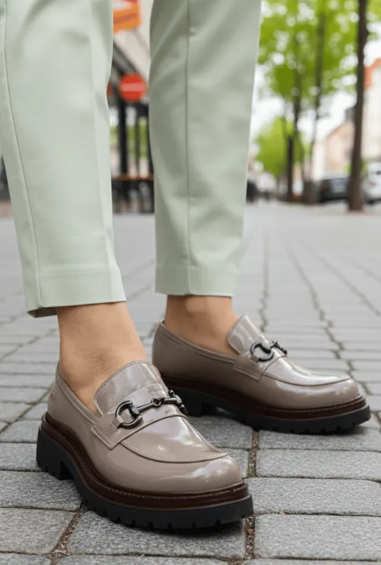 Pantofi Casual din Piele Lac Gri cu Accesoriu - ZEKA LAC