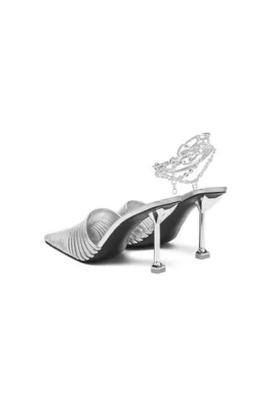 Slapi dama - CHROMED - Piele naturala - Argintiu