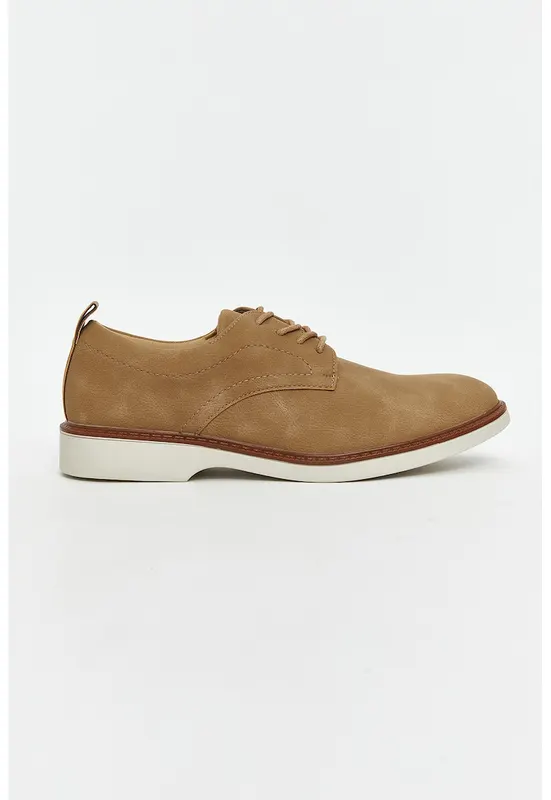Pantofi derby din piele intoarsa ecologica - Caramel