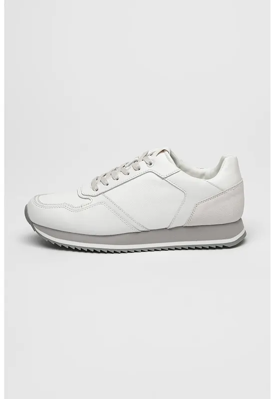 Pantofi sport din piele cu garnituri din piele intoarsa - Gri deschis/Alb murdar