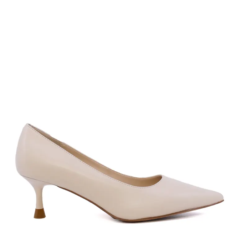 Pantofi stiletto cu toc mic femei Luca di Gioia bej din piele 1261DP8861BE