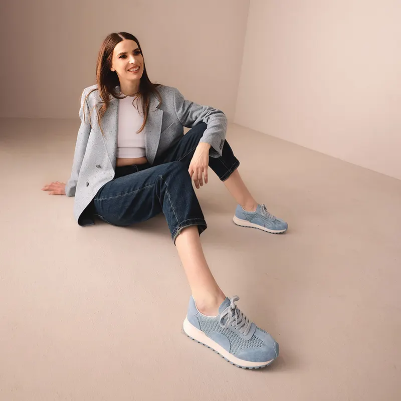Sneakers perforați femei albastru deschis din piele și textil 1991DPF0750VBL — imaginea 2