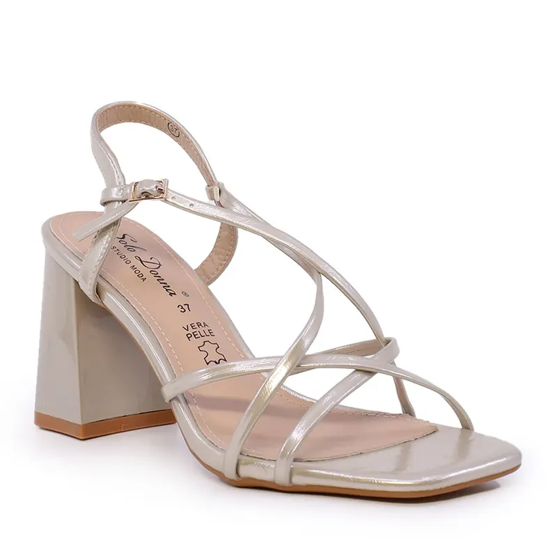 Sandale cu toc conic femei Solo Donna bej sidefat 1161DS3300CH — imaginea 2