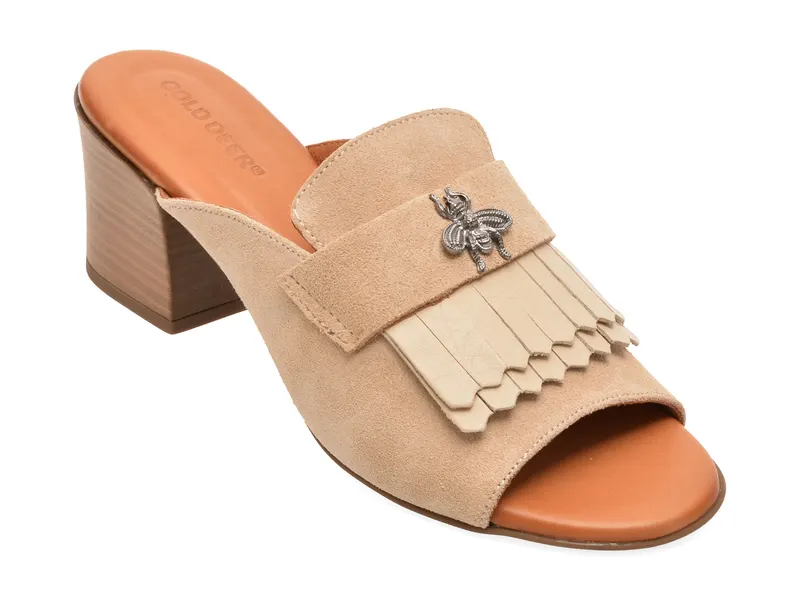 Papuci GOLD DEER bej, 13174, din piele intoarsa