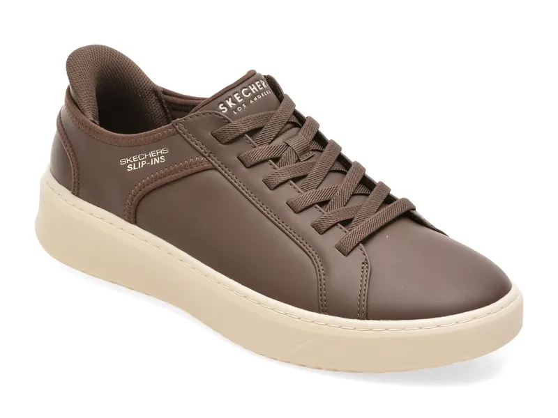 Pantofi sport SKECHERS maro, COURT BREAK, din piele ecologica