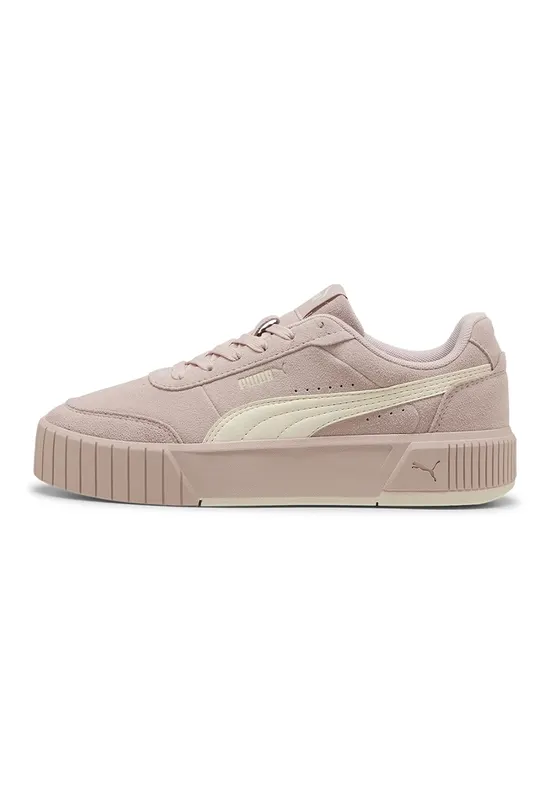 Pantofi sport flatform Carina Mia de piele intoarsa cu garnituri de piele ecologica - Alb fildes/Roz prafuit