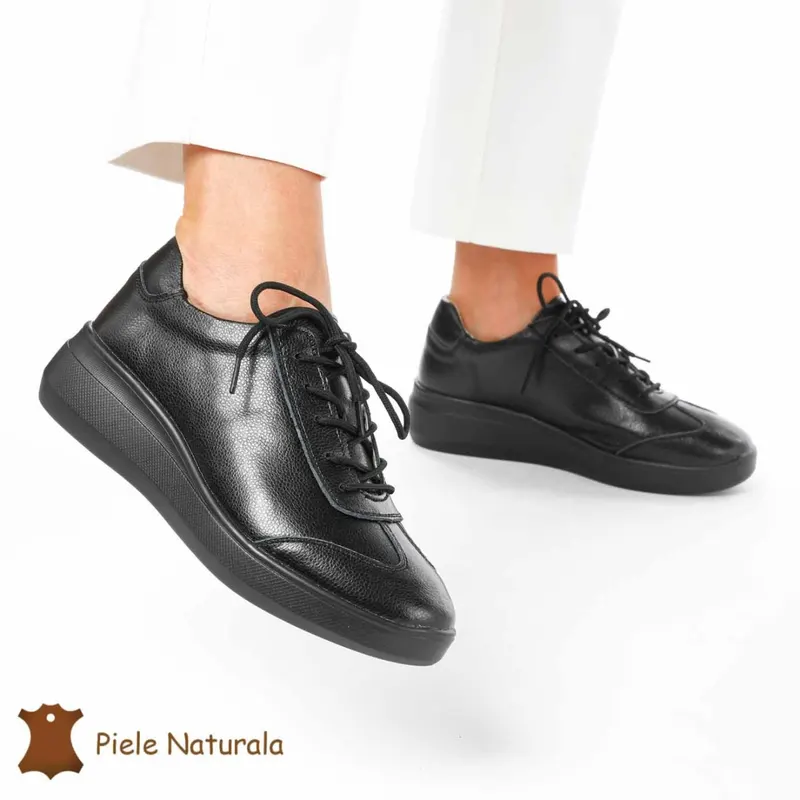 Pantofi casual elegante de dama din piele naturala CRL0221 NEGRU