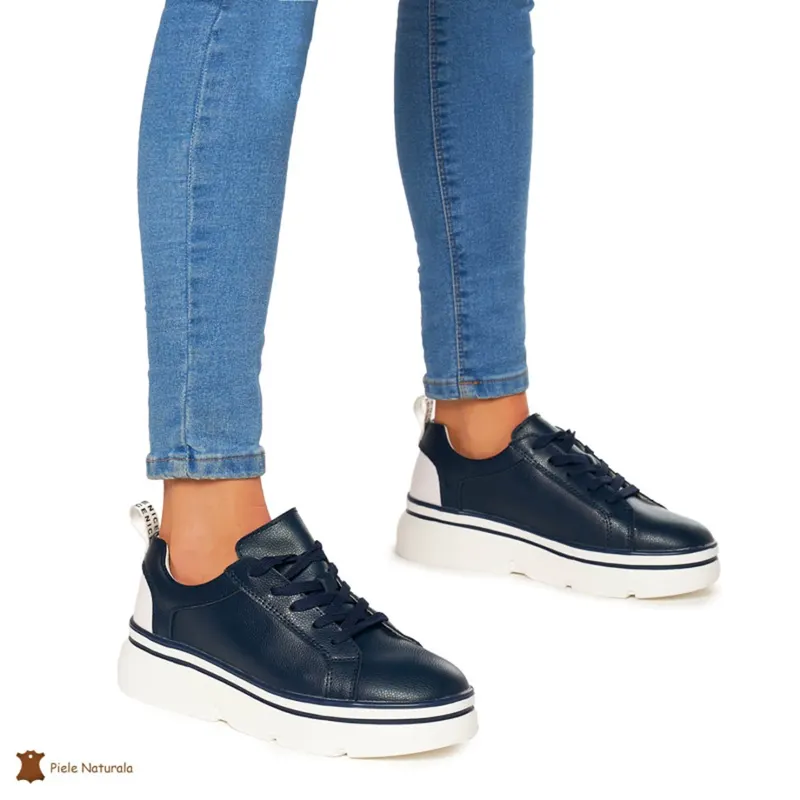 Pantofi Casual dama din Piele naturala cu talpa groasa CRL0054 BLEUMARIN