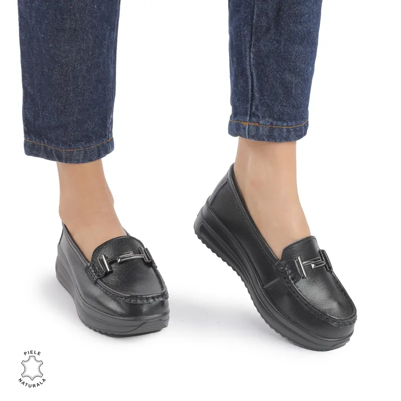 Mocasini DAMA din PIELE Naturala CRL0941 CULOARE: Negru
