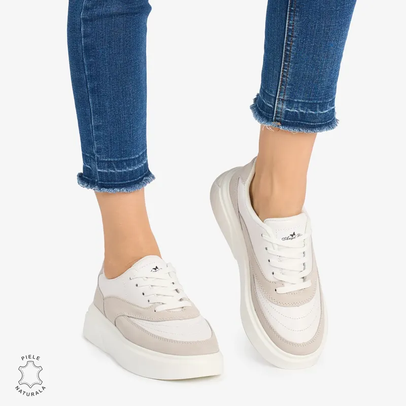 Pantofi casual dama piele naturala si piele naturala intoarsa CRL0872 ALB