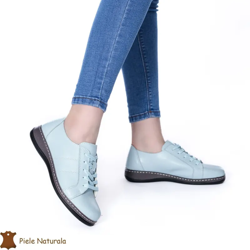 Pantofi casual Albaștri de dama din piele naturala cu talpa plata CRL0013