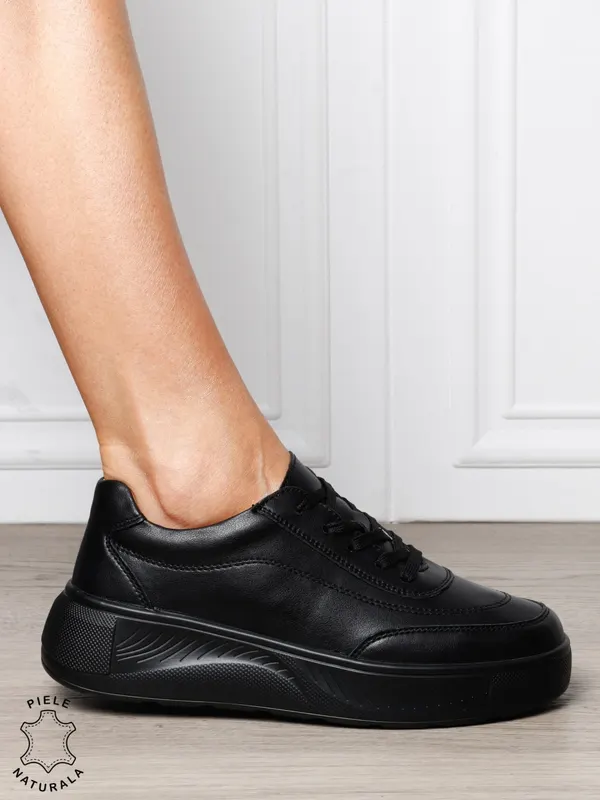 Pantofi sport din piele naturală cu design modern CRL1810 NEGRU