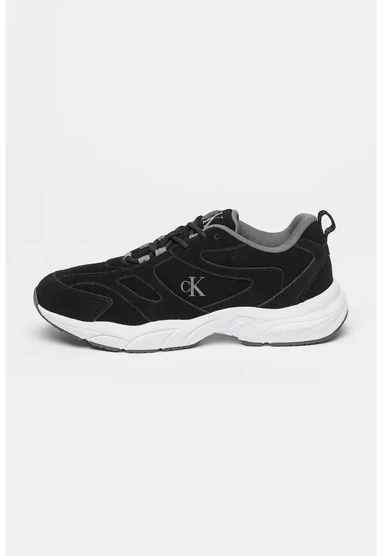 Pantofi sport din piele intoarsa cu logo - Negru