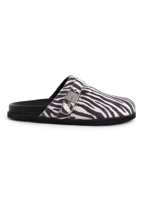 Slapi Pescura Charlene - negru - piele ecologica - imprimeu zebra - talpa EVA -