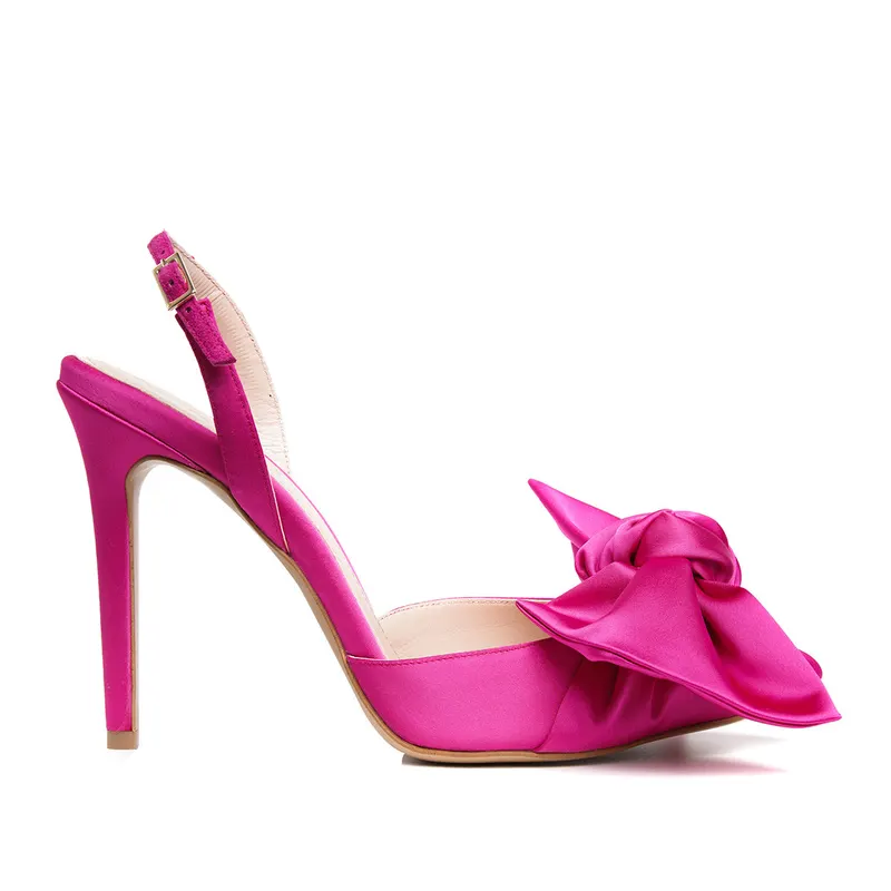 Pantofi Vesa Satin, Varf Ascutit, Fucsia