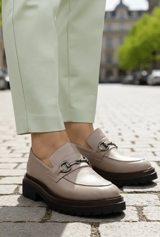 Pantofi Casual din Piele Bej cu Accesoriu - ZEKA TAUPE