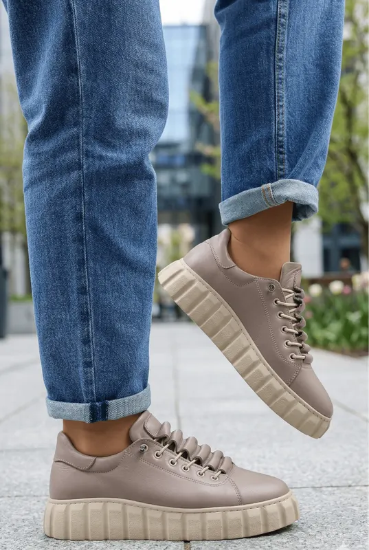 Pantofi Casual-Sport din Piele Bej - TORY TAUPE