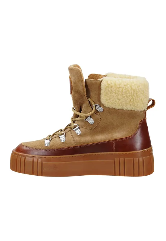 Ghete din piele si piele intoarsa Snowmont - Maro taupe deschis/Caramel