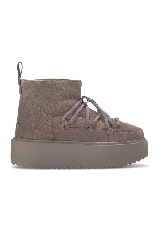 Ghete flatorm de piele intoarsa cu captuseala de lana - Maro taupe
