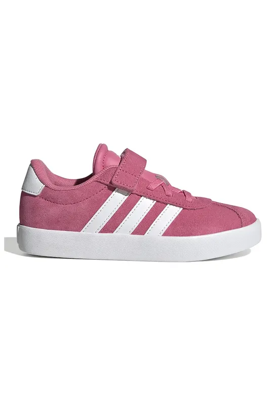 Pantofi sport VL Court 3.0 de piele intoarsa cu velcro - Alb/Roz fandango