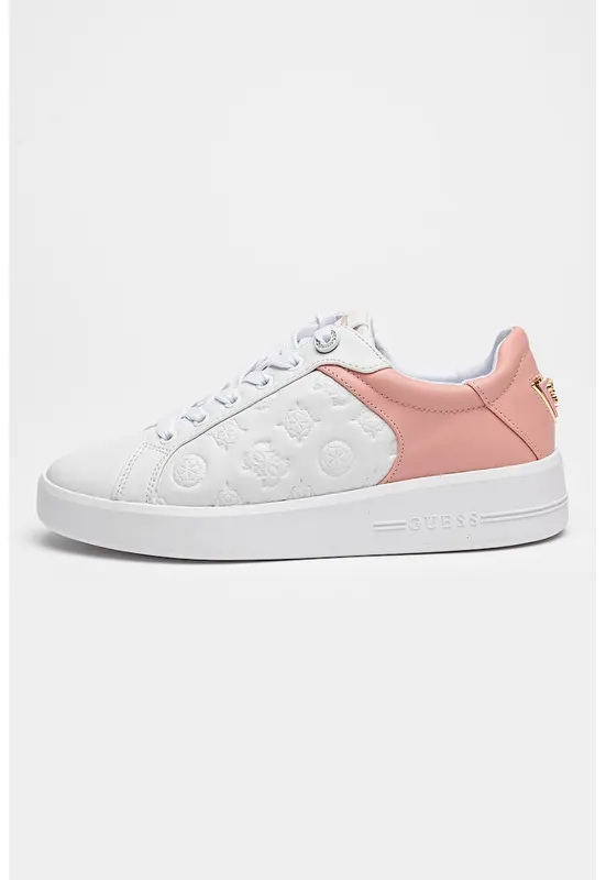 Pantofi sport din piele ecologica cu logo stantat - Alb/Roz prafuit