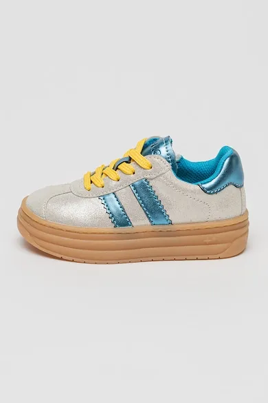 Pantofi sport flatform de piele intoarsa peliculizata - Albastru/Argintiu