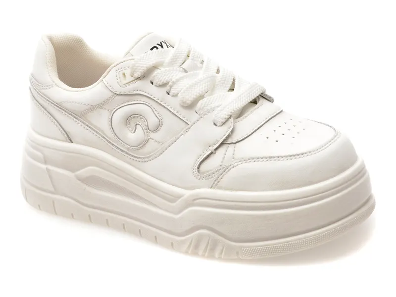 Pantofi sport albi, 9353, din piele naturala