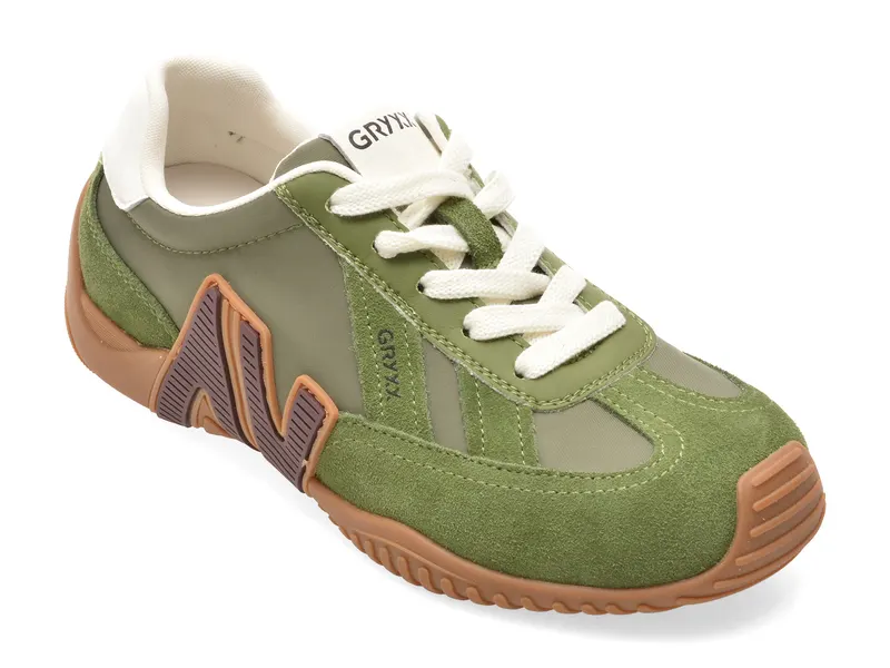 Pantofi sport verzi, C61203, din piele intoarsa