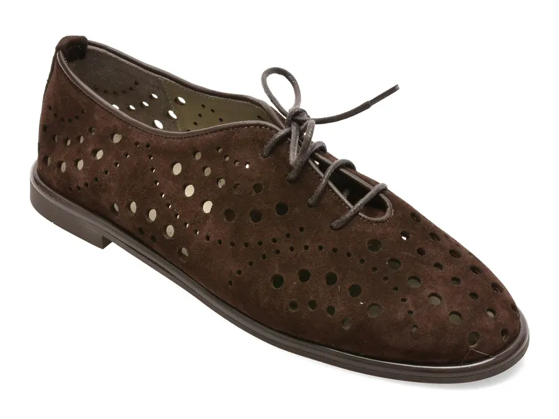 Pantofi maro, 16055, din piele intoarsa
