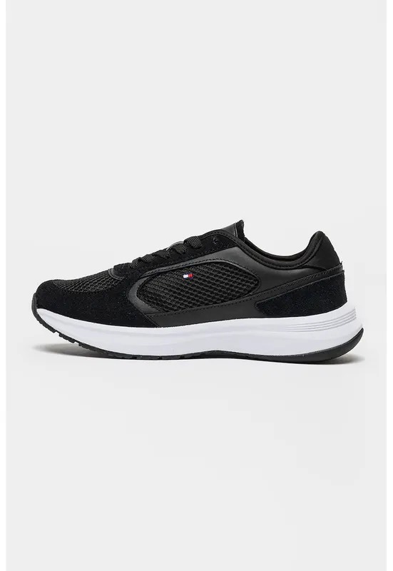 Pantofi sport din piele intoarsa cu insertii din material textil - Negru