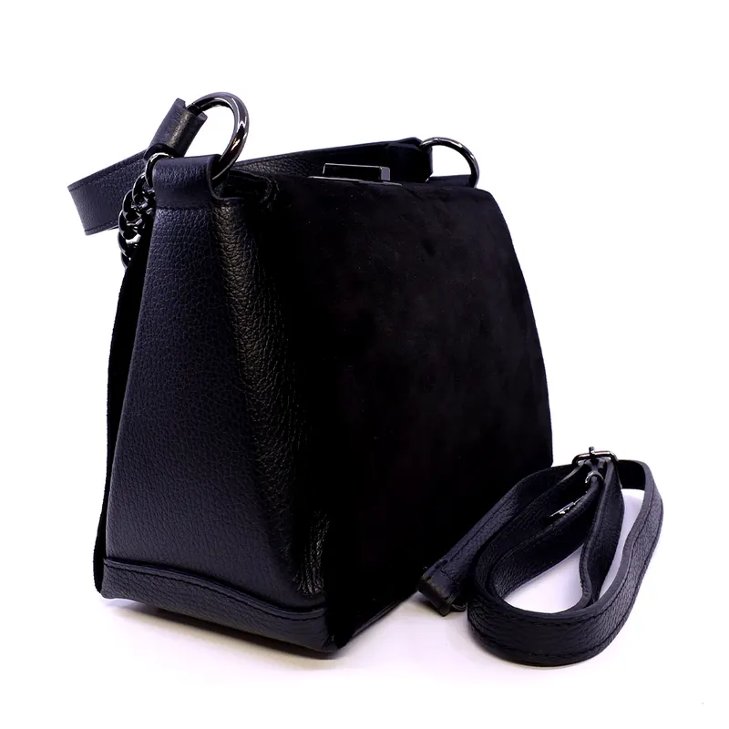 Poșetă satchel femei Enzo Bertini neagră din piele întoarsă 154POSP3401VN — imaginea 2