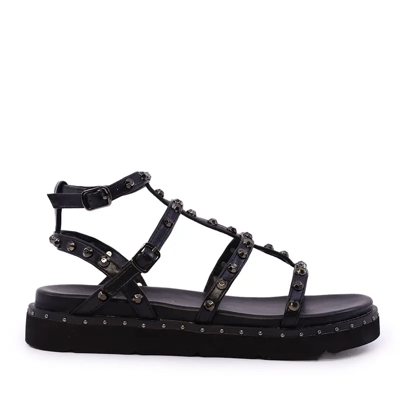 Sandale romane femei negre cu accesorii 3939DS9313N