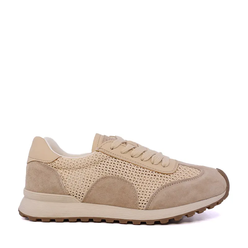 Sneakers perforați femei bej din piele și textil 1991DPF0750VBE
