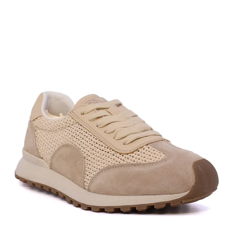 Sneakers perforați femei bej din piele și textil 1991DPF0750VBE — imaginea 2