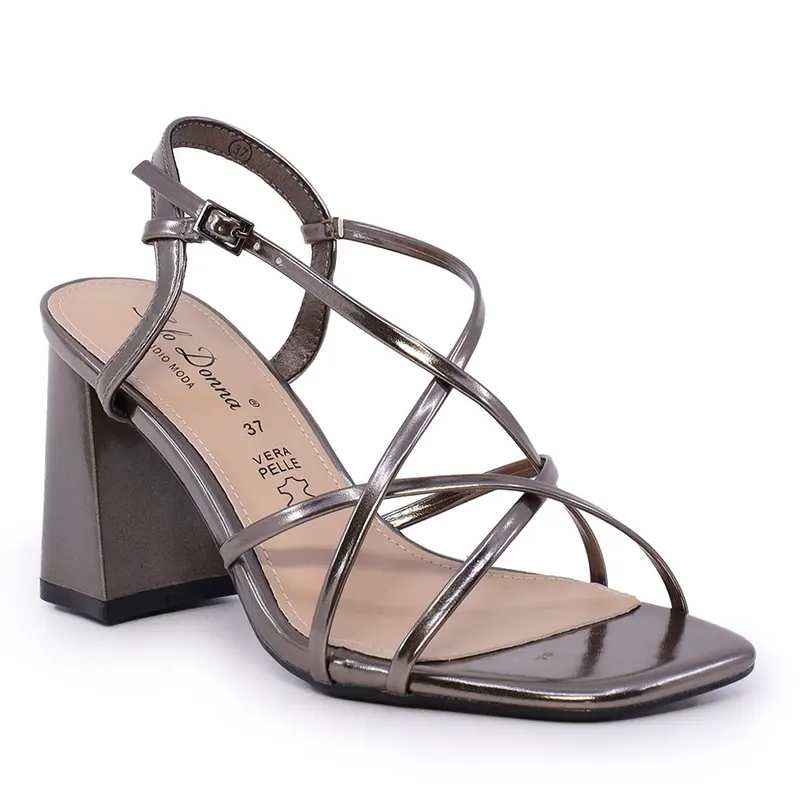 Sandale cu toc conic femei Solo Donna gri metalizat 1161DS3300CF — imaginea 2