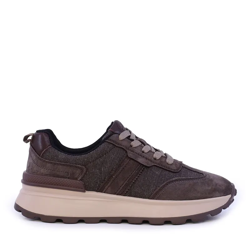 Sneakers ușori femei maro din piele și textil 1992DP6527VM
