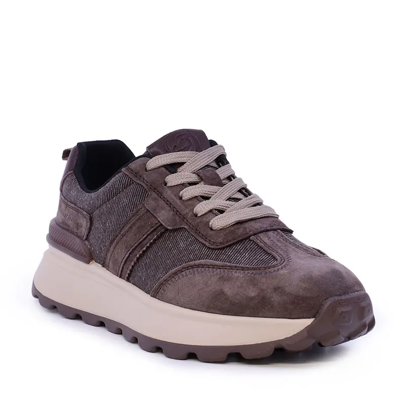 Sneakers ușori femei maro din piele și textil 1992DP6527VM — imaginea 2
