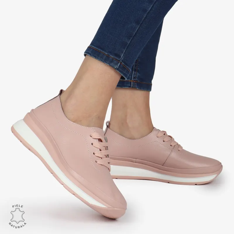 PANTOFI CASUAL Dama Piele Naturala USOR INALTA CRL1051 Culoare: ROZ