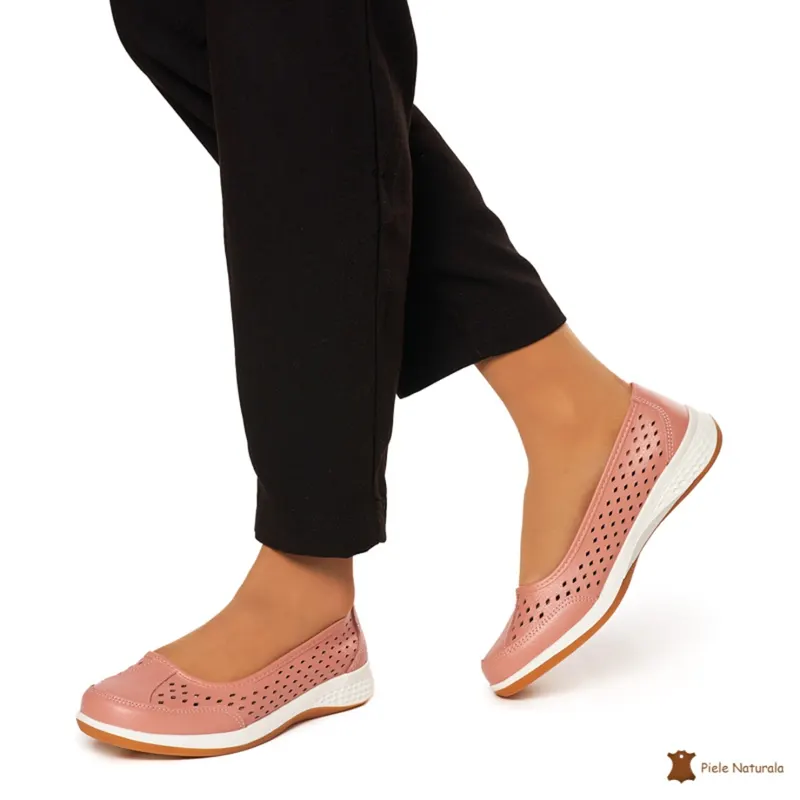 Balerini Dama Piele Naturala Slip-on CRL0073 ROZ