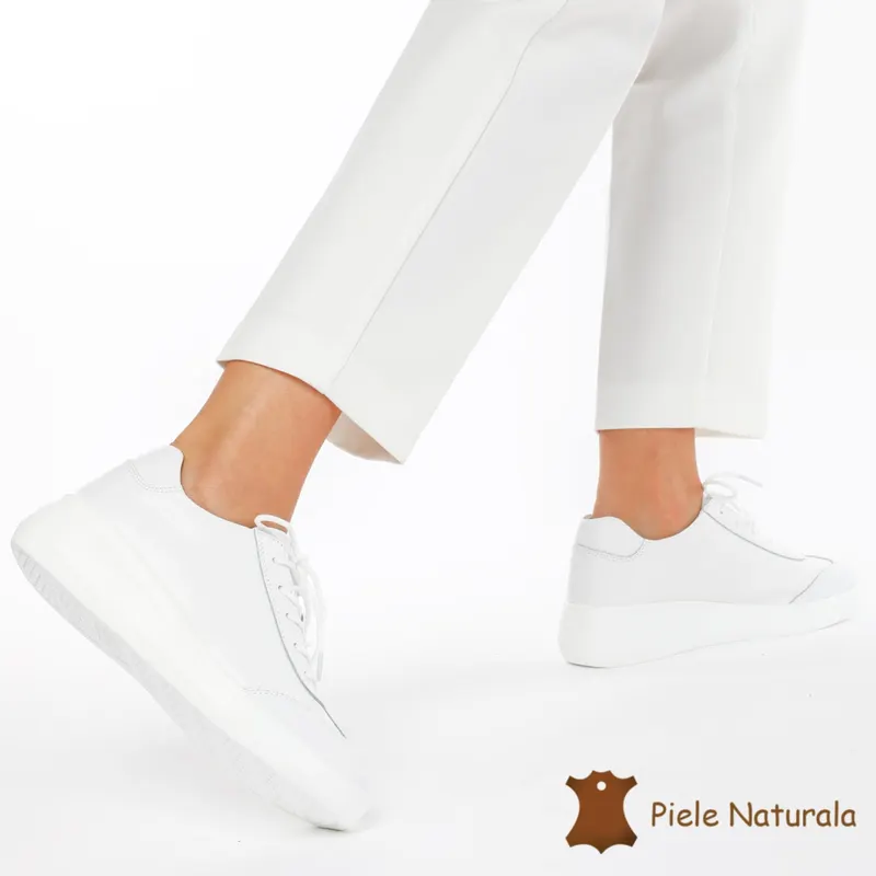 Pantofi casual elegante de dama din piele naturala CRL0221 ALB