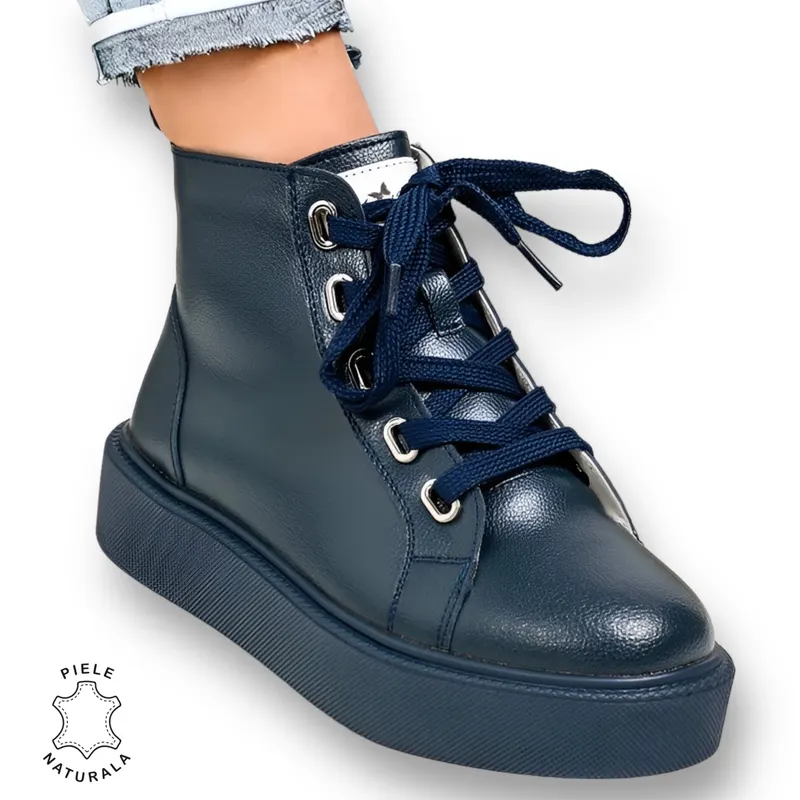 GHETE DAMA din PIELE NATURALA CRL0916 NAVY