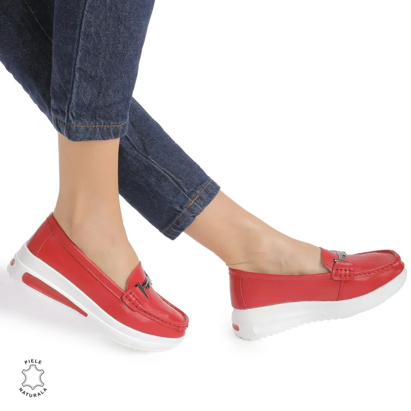 Mocasini DAMA din PIELE Naturala CRL0941 CULOARE: ROSU