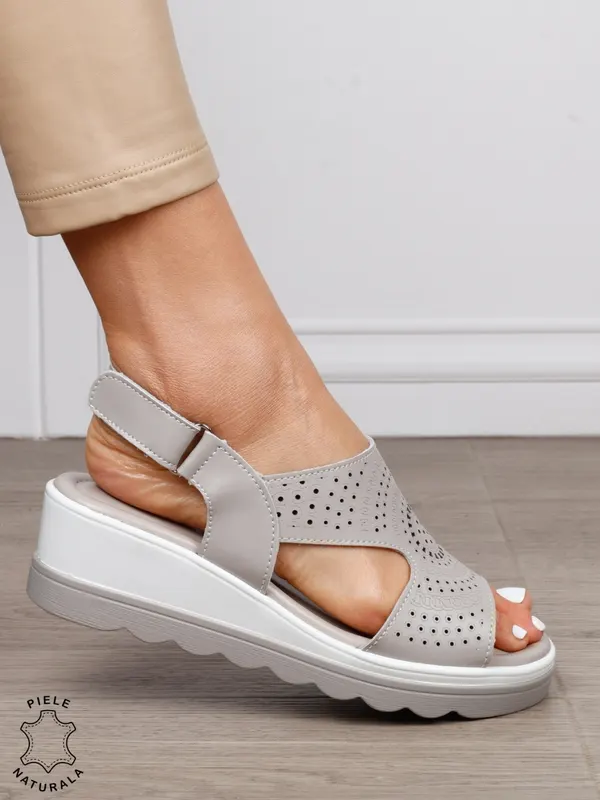 Sandale damă din piele naturală model casual cu barete simple CRL1663 GRI