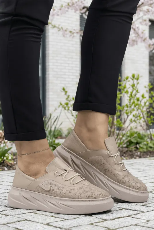 Pantofi Casual-Sport din Piele Bej - PADE TAUPE