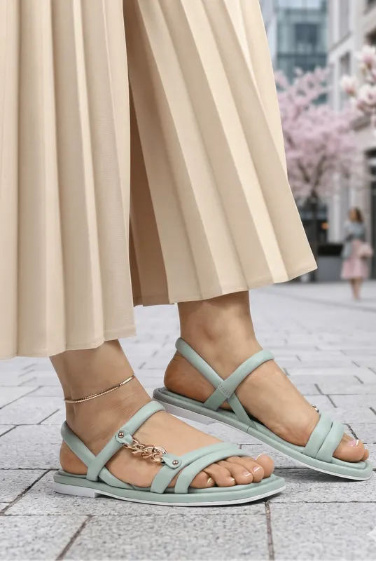 Sandale din Piele cu Accesoriu Lateral - Ireny Mint